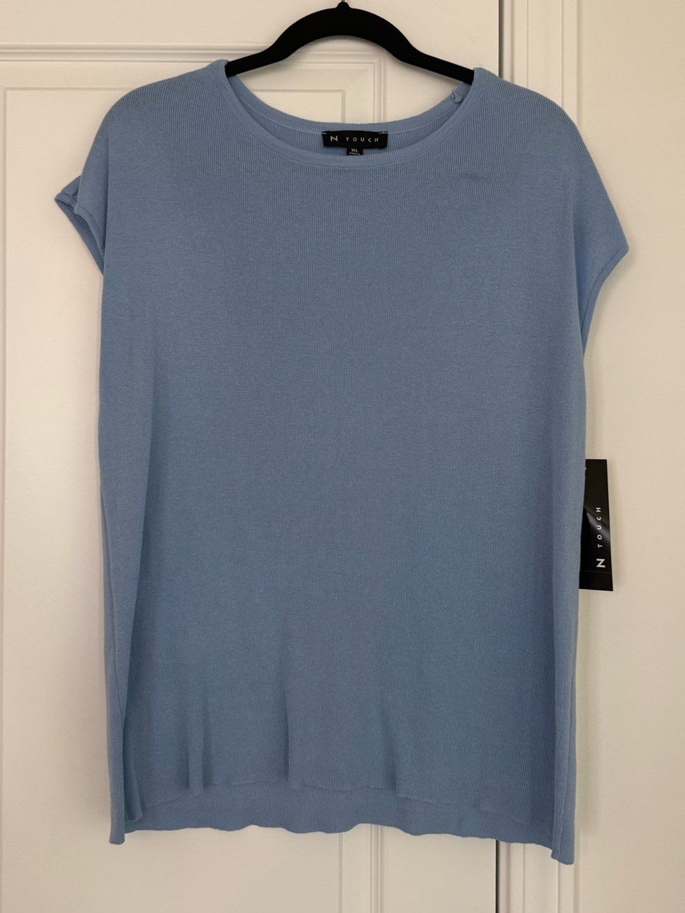 N Touch Light Blue Crewneck Cap-Sleeve Knit Tee
